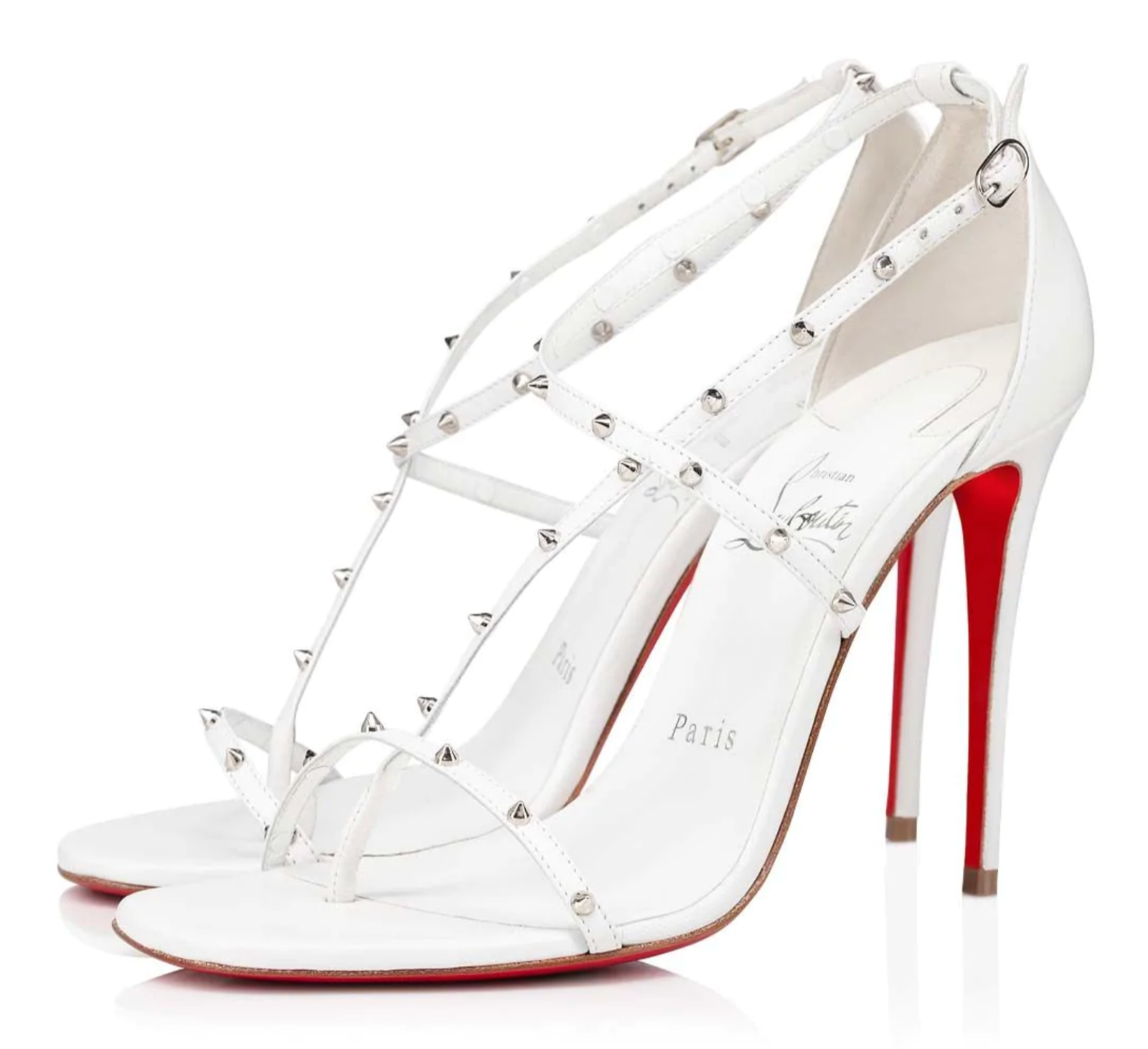 Christian Louboutin Riojana Spikes 100 White Ankle Strappy Sandal Heel Pump 39.5