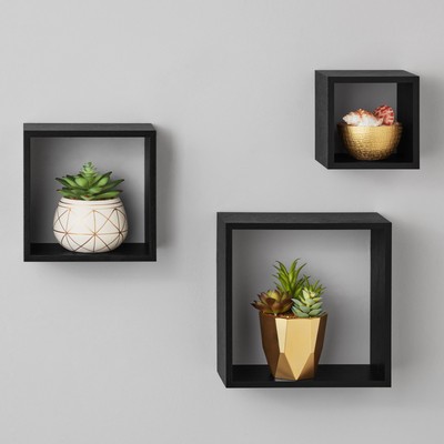 Mainstays Wood Cube Shelf Set Modern 4''x9''