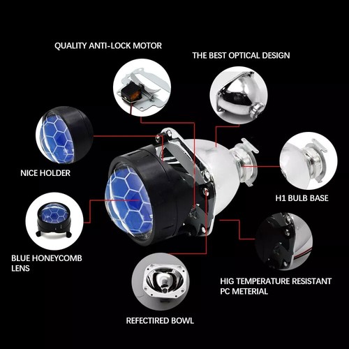 2.5inch Honeycomb Bi Xenon Projector Lens RGB Angel Eyes Turn Signal Headlight - Picture 8 of 15