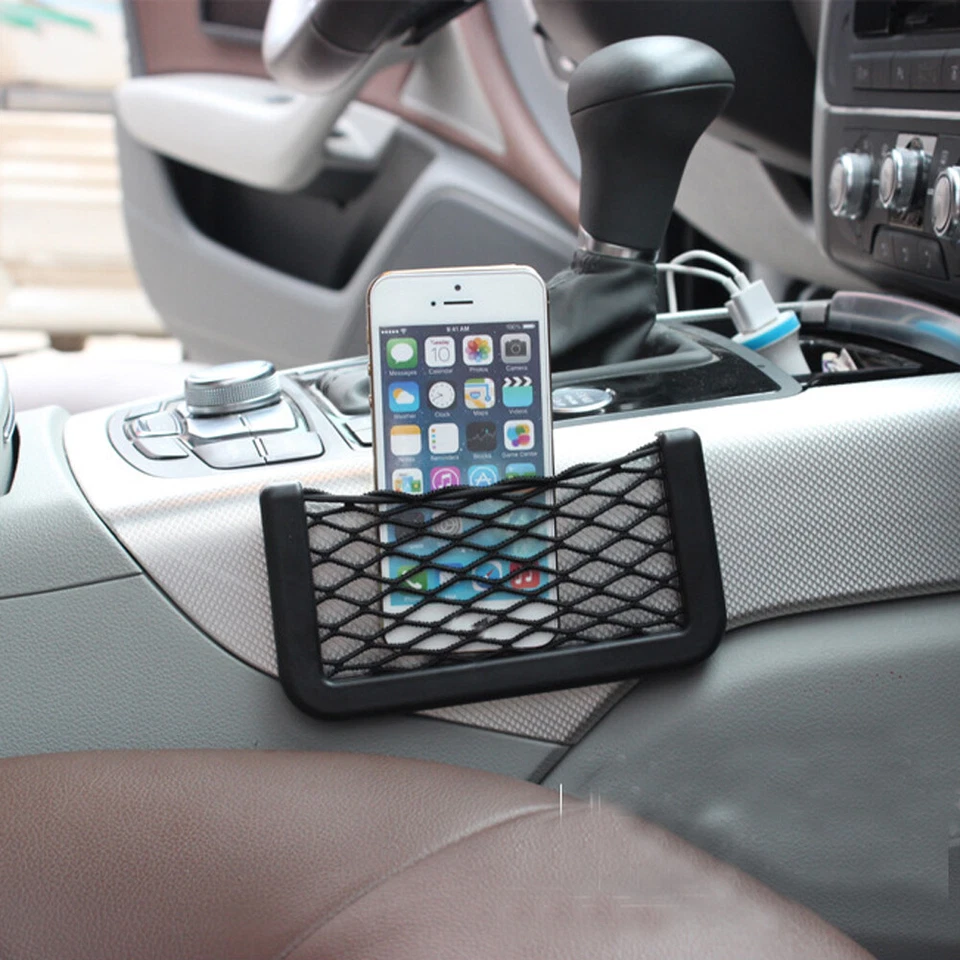 Soporte de teléfono de almacenamiento de red elástico con borde de carrocería 2 piezas accesorios interiores de automóvil Foto 3 de 4