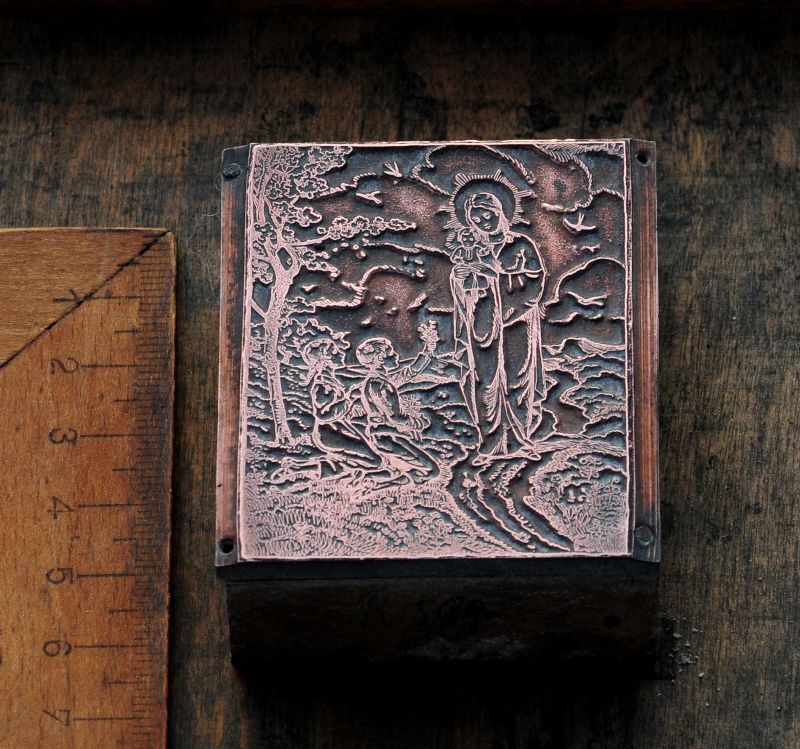 MUTTER GOTTES SCHUTZENGEL Jugendstil Kupferdruckstock Galvano Druck Klischee