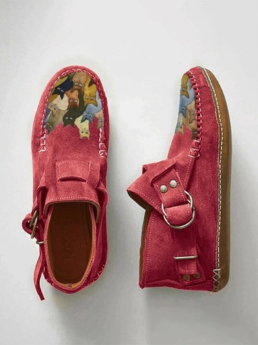 Nuevas botas al tobillo planas informales con botones estampadas de gato de dibujos animados cómodas para mujer - Imagen 7 de 8