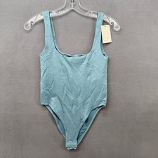 A New Day Womens Light Blue Square Neck Snap Closure Tank Bodysuit Size XS
