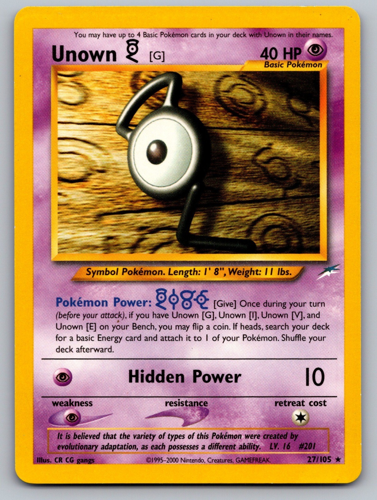 Unown [G] Rare Neo Destiny 027/105 LP CR CG gangs