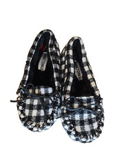 Minnetonka Womens Black White Slip on Plaid Slippers Moccasins Size 6M