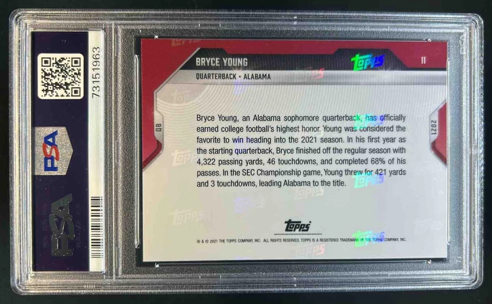 2021 Bowman Next Bryce Young #11 Crimson Tide PSA 10 - Image 2 of 2