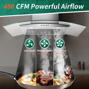 Tieasy 30 de pouce 120V Hotte de protection murale 450CFM 3-Speed Évent en verre de cuisine