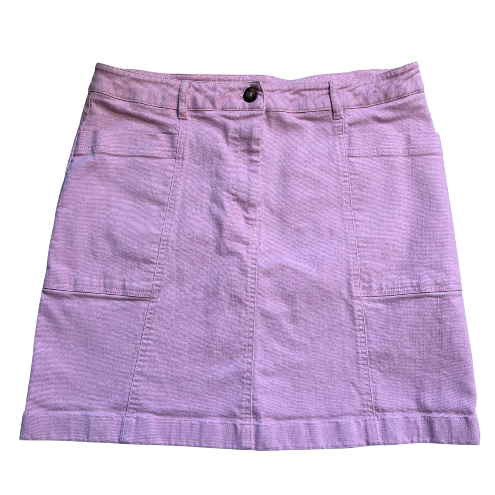 Boden Abingdon Pink Denim Mini Skirt Womens Size 12R A-Line Front Patch Pockets