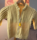 toddler sweater @ 4T, fine Italian wool yarn, yllw cable-knit, zip fr w/cat pull — photo 1