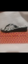 TORY BURCH Rubber Black Enamel Wedge Platform Flip Flops , SIZE 8 Bird Monogram