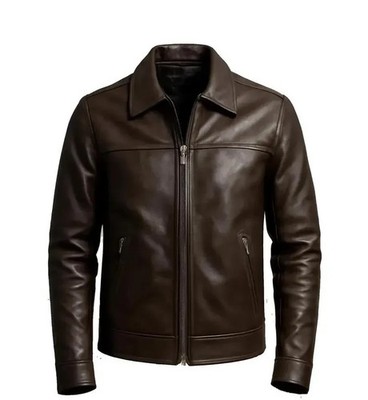 Men s Brown Cowhide Genuine Leather Jacket Handmade Biker Style Outerwear