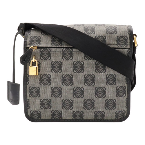 LOEWE Repeat Anagram Flap Shoulder Bag Handbag Leather Black GZl1lxlf