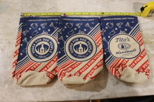 3 Tito's Vodka Canvas Drawstring Red, White, & Blue Bottle Bags