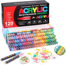 120 Colors Soft Brush Tip Acrylic Markers Set, Paint Pens for Rock, Wood, Fabric