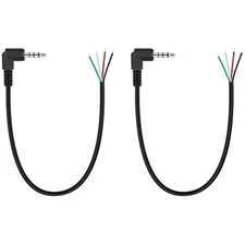 2-Pack 3.5mm 1/8" to Speaker Wire TRRS Stereo Right Angle Male Plug to Bare W...