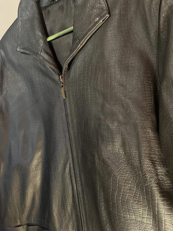 Винтажная кожаная куртка Via Vespucci мотоциклист с тиснением под крокодила размер XL - Изображение 3 из 4