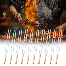 10Pcs 36cm Double Pronged Skewers BBQ Barbecue Stainless Steel Shish Kabob