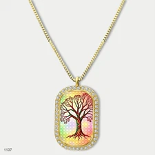 Stunning Tree Of Life Pendant Necklace Chain Photo Dog Tag Chain Gift Design Daz