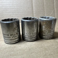 3 Pack Vintage Proto 5429 Sockets 1/2” Drive 29/32” Inch SAE 12 Pt. Made In USA