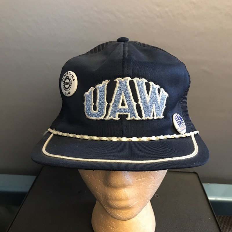 UAW Local 6 Snapback Hat w/2 Member Pins - Blue Mesh Size Med-Lg Melrose Park IH