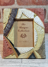 Rustic Primitive Resin Picture Frame Embossed Leather Look 2 1/2" x 3 1/2"