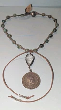 Paula Carvalho Design  Necklace W/ Askew Saddlery 1906 Token  Turquoise OOAK