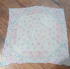 Diane von Furstenberg Vintage Silk Chiffon Floral Square Scarf White Pink Green