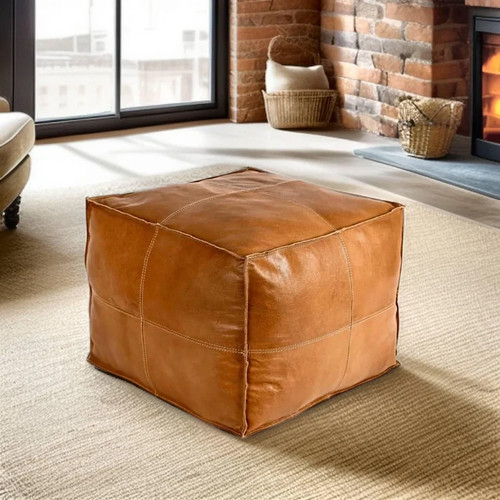 Marokkanischer Boho Ungestopft Fußhocker Ottomane Leder Hassock Pouffe Handarbeit - Bild 6 von 8