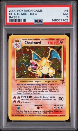 2000 Pokemon Charizard Holo #4 Base Set 2 English Near Mint PSA 7 Graded Vintage