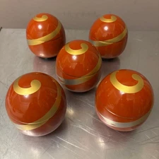 Vintage Echizen Lacquer Lidded Soup Bowls 5 Set Red Gold Spiral Design Japan