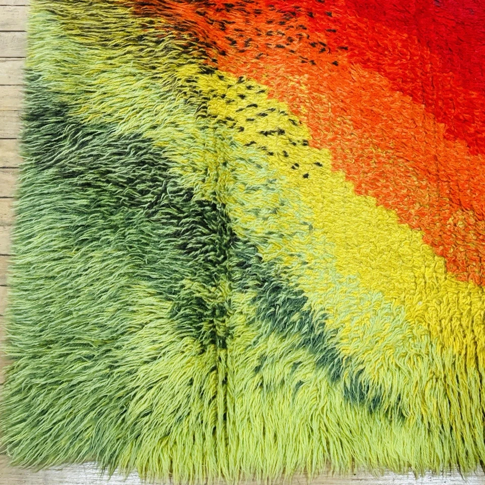 MCM escandinavo vintage años 60 70 (?) Alfombra Rya Shag Pile abstracta psicodélica hippie Foto 3 de 4