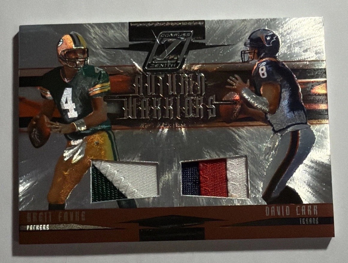 2005 Donruss Zenith  Autumn Warriors Brett Favre, David Carr Materials Prime /25