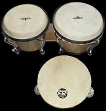 Cosmic Percussion Bongo Drums CP By LP 8 7 Dark Wood Tunable W/ Tambourine