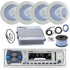 Pyle PLMRB29W Marine Receiver, 4x 6.5'' LED Speakers, Amp w/Kit, Wire, Antenna
