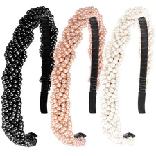 3 PCS Braided Beaded Pearl Headbands Hair Accessories For Women Girls