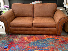 Wayfair Brown Leather Chesterfield Style 3 Seater Sofa 212x96x98cm