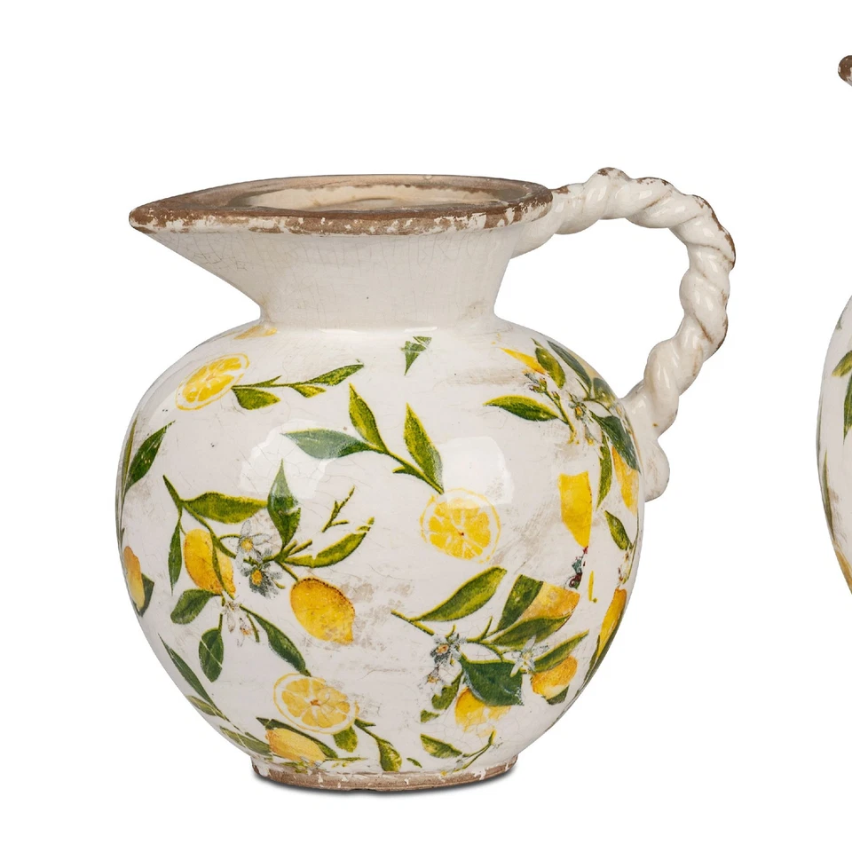 Dekovase Krug VINTAGE LEMON Zitronen H. 19cm weiß gelb antik Keramik Formano S25