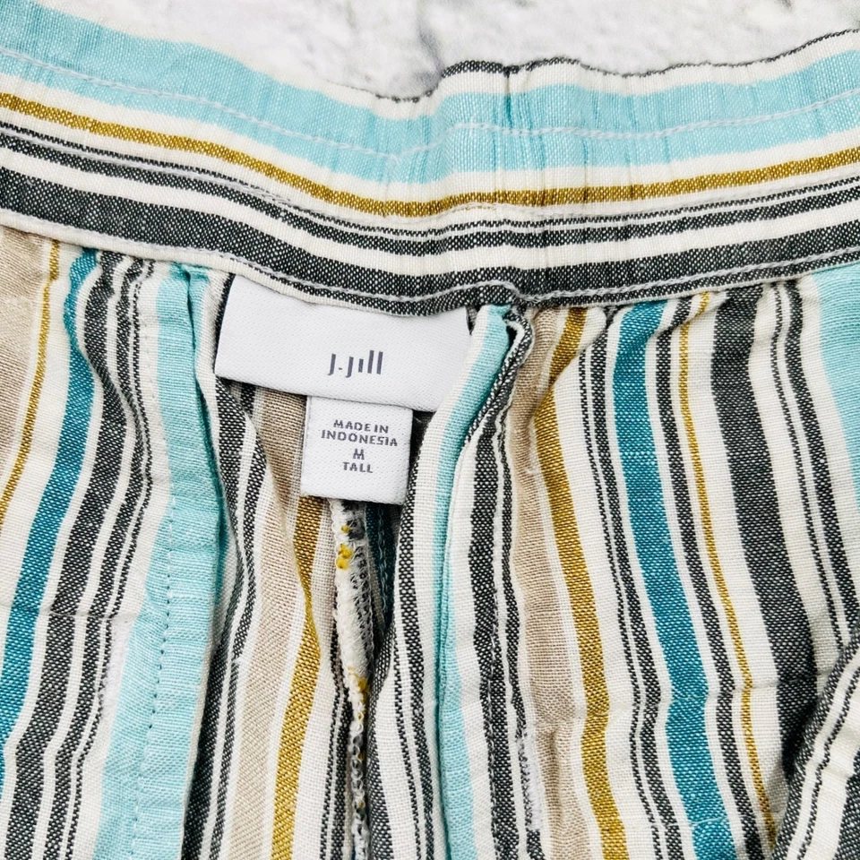 J Jill льняной смеси широкие брюки M высокий в полоску шнурка талии свободного комфорта - Изображение 4 из 4