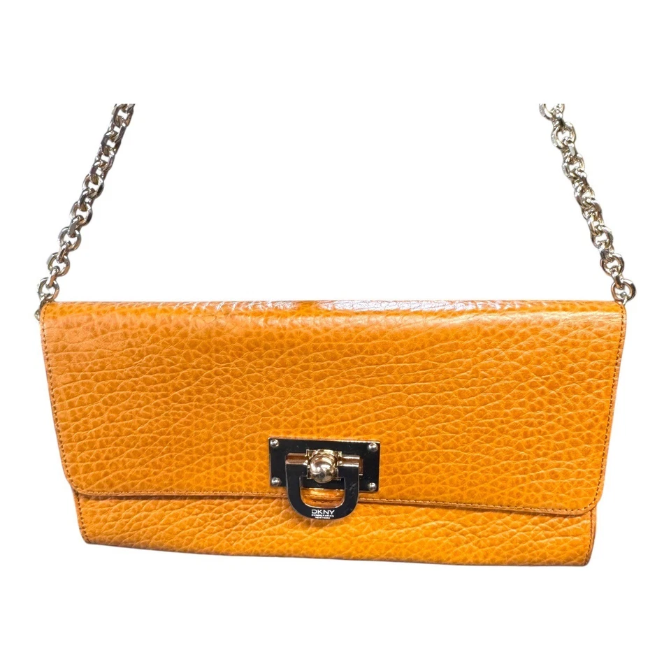 DKNY Cuero Coñac Naranja Cartera Bolsillo Bolso sin asas Bolso de hombro con correa de cadena Foto 3 de 4