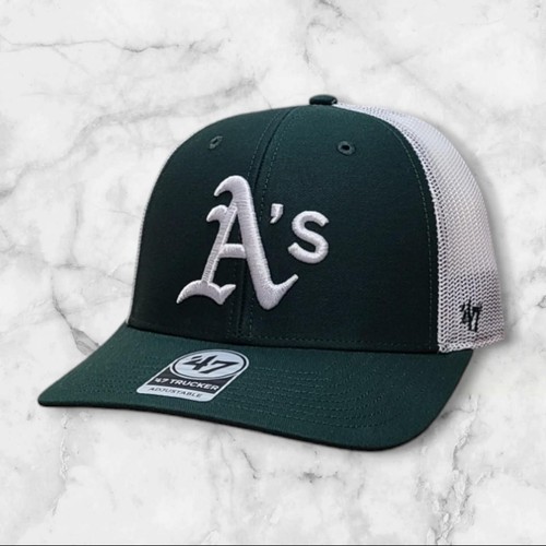 Men's '47 Green/White Oakland Athletics Primary Logo Trucker Snapback Hat - Picture 1 of 3