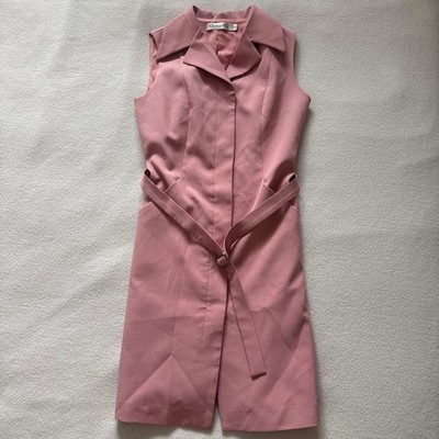 Christian Dior Kleid Rosa Ärmellos Gürtel Design Größe M 83 cm Länge