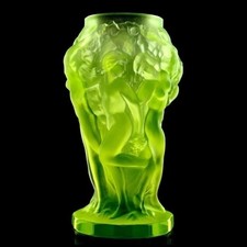 Art Deco Vaseline Uranium Glass Vase 1930' H.Hoffmann by Lalique