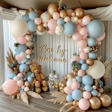 Gender Reveal Balloon Arch Kit, 144PCS Dusty Pink and Blue Balloons Chrome Go...