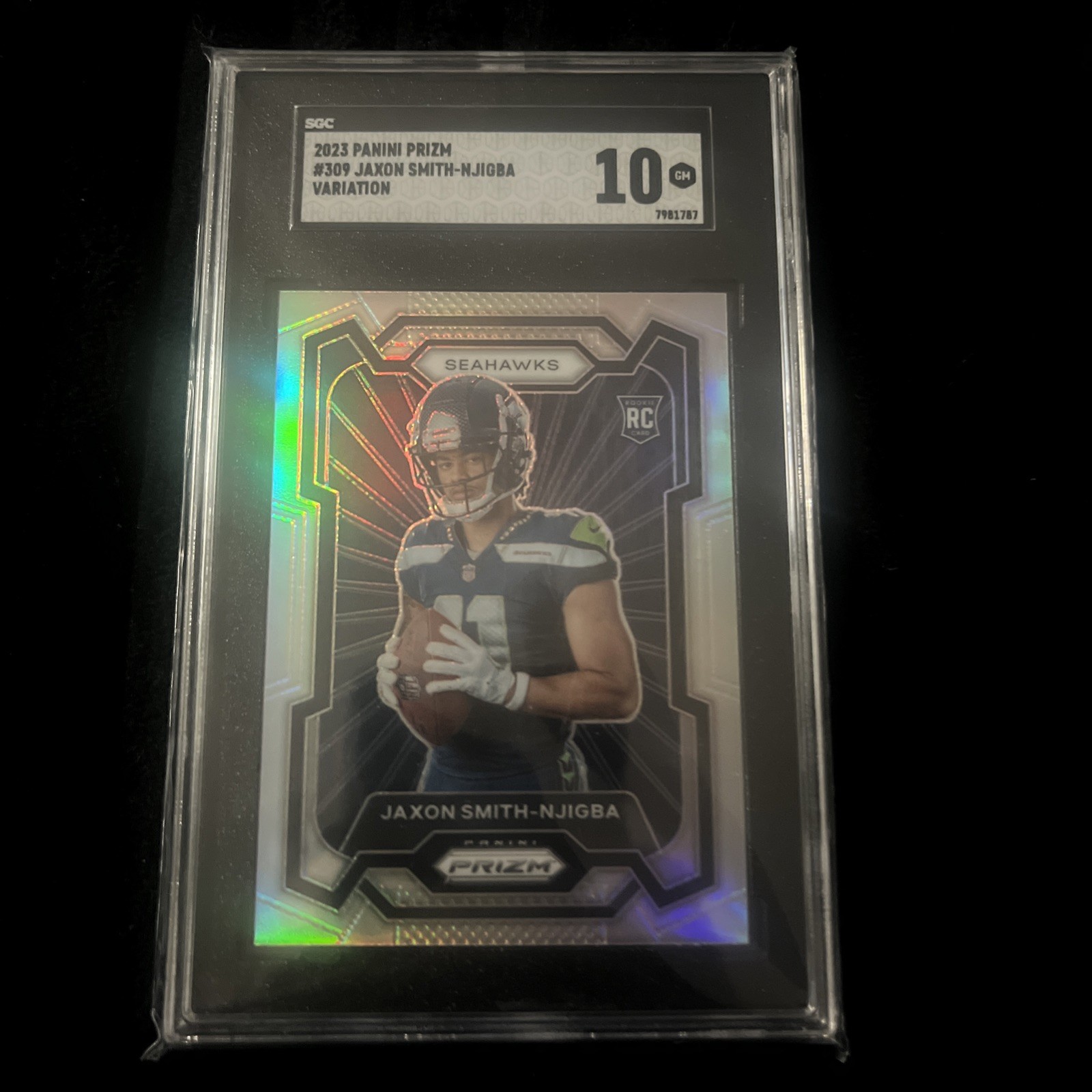 2023 Prizm Silver Variation Rookie Jaxon Smith-Njigba SGC 10- Seahawks RC