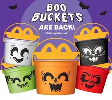 2025 McDonald’s Halloween Boo Buckets Pail set of 5 with stickers FREE SHIPPING