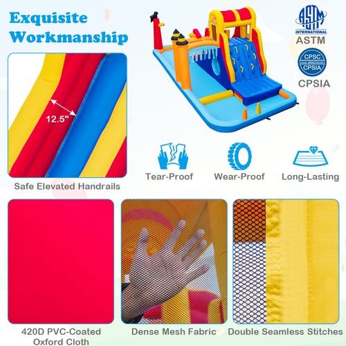 Inflatable Water Slide 6-In-1 Kids Water Park w/Climbing Wall Blower Excluded - Picture 8 of 8