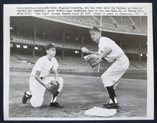 Frankie Crosetti Baseball Press Photo 1960 New York Yankees with Son