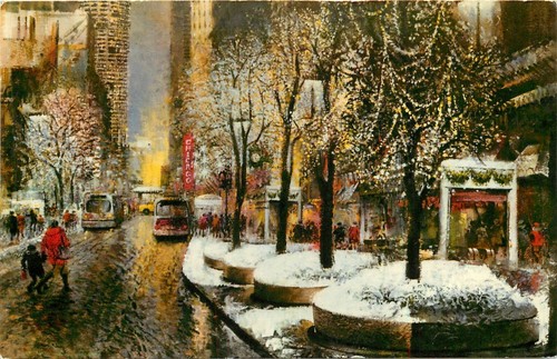 Postkarte 1940er Illinois Chicago State St Mall Weihnachten Winter Teich IL24-4055 - Bild 1 von 2