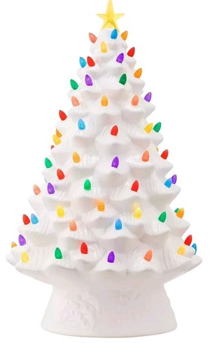 Mr. Christmas Nostalgic Ceramic Christmas Tree White Large 18” Tall LED 90 Bulb
