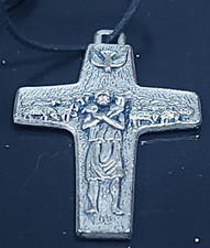 vtg Vedele LAL Italy St. Francis Pectoral Cross Crucifix Pendant necklace 2" MCM
